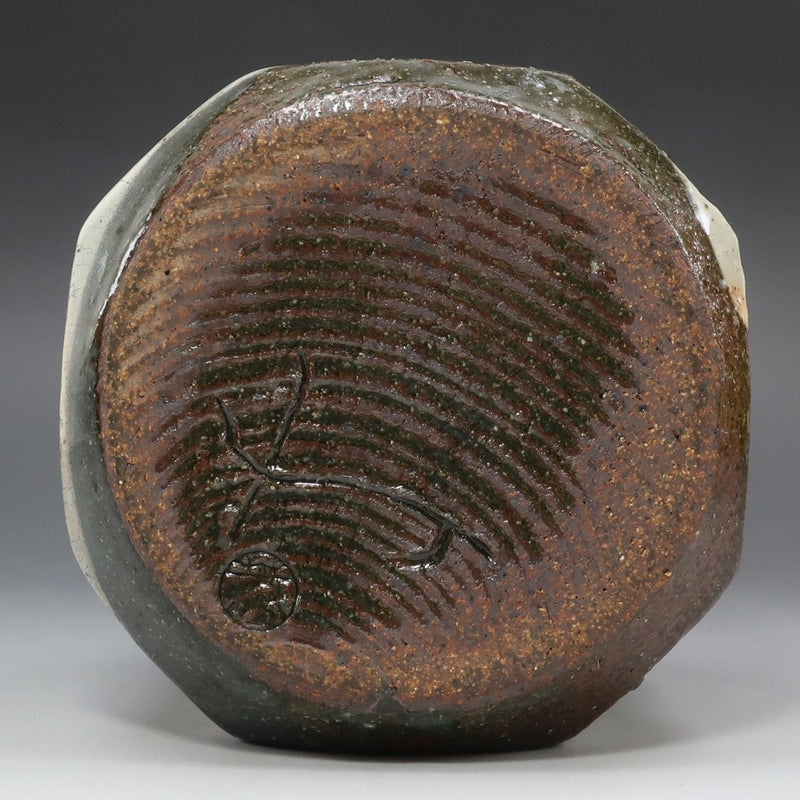 Shigaraki ware】信楽焼 谷寛窯 谷井芳山 作 紅青氷雪白鶴首花入 花瓶