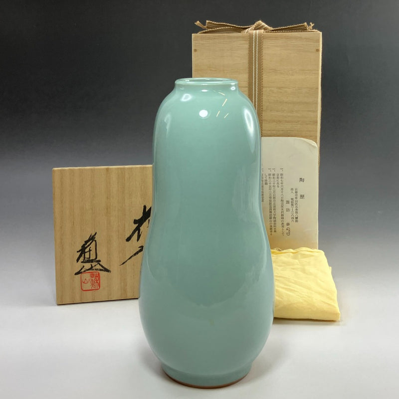 [kyoyaki] Jarrón de calabaza azul hecho por Suwa Sozan de tercera generación de Kyo-yaki