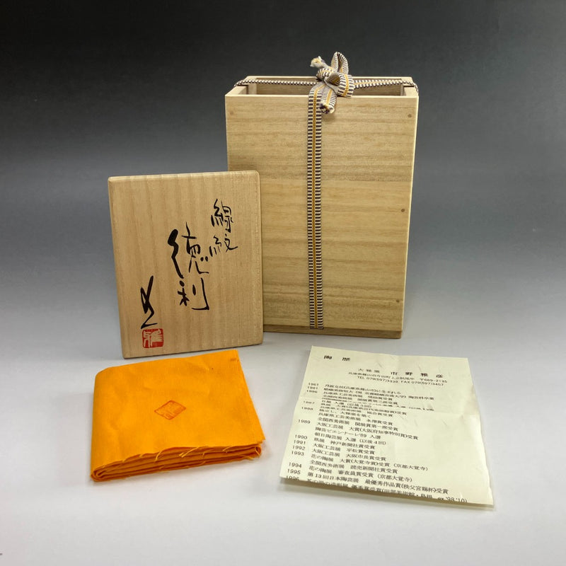 Jarrón de botella de sake con patrón de líneas hecho por Masahiko Ichino