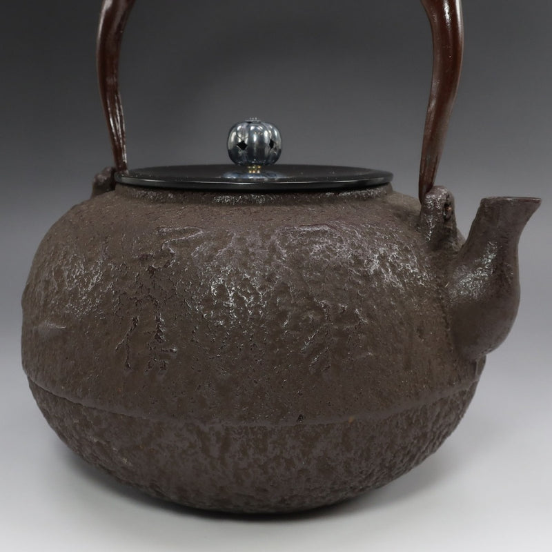 Kama-shi-made silver-picked lid, Gengensai Kou, one-grain million-fold crest, round iron kettle, antique