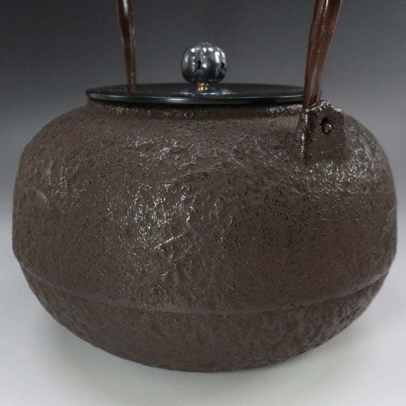 Kama-shi-made silver-picked lid, Gengensai Kou, one-grain million-fold crest, round iron kettle, antique