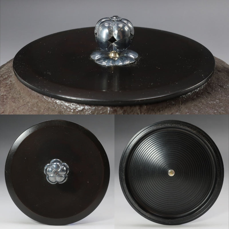 Kama-shi-made silver-picked lid, Gengensai Kou, one-grain million-fold crest, round iron kettle, antique