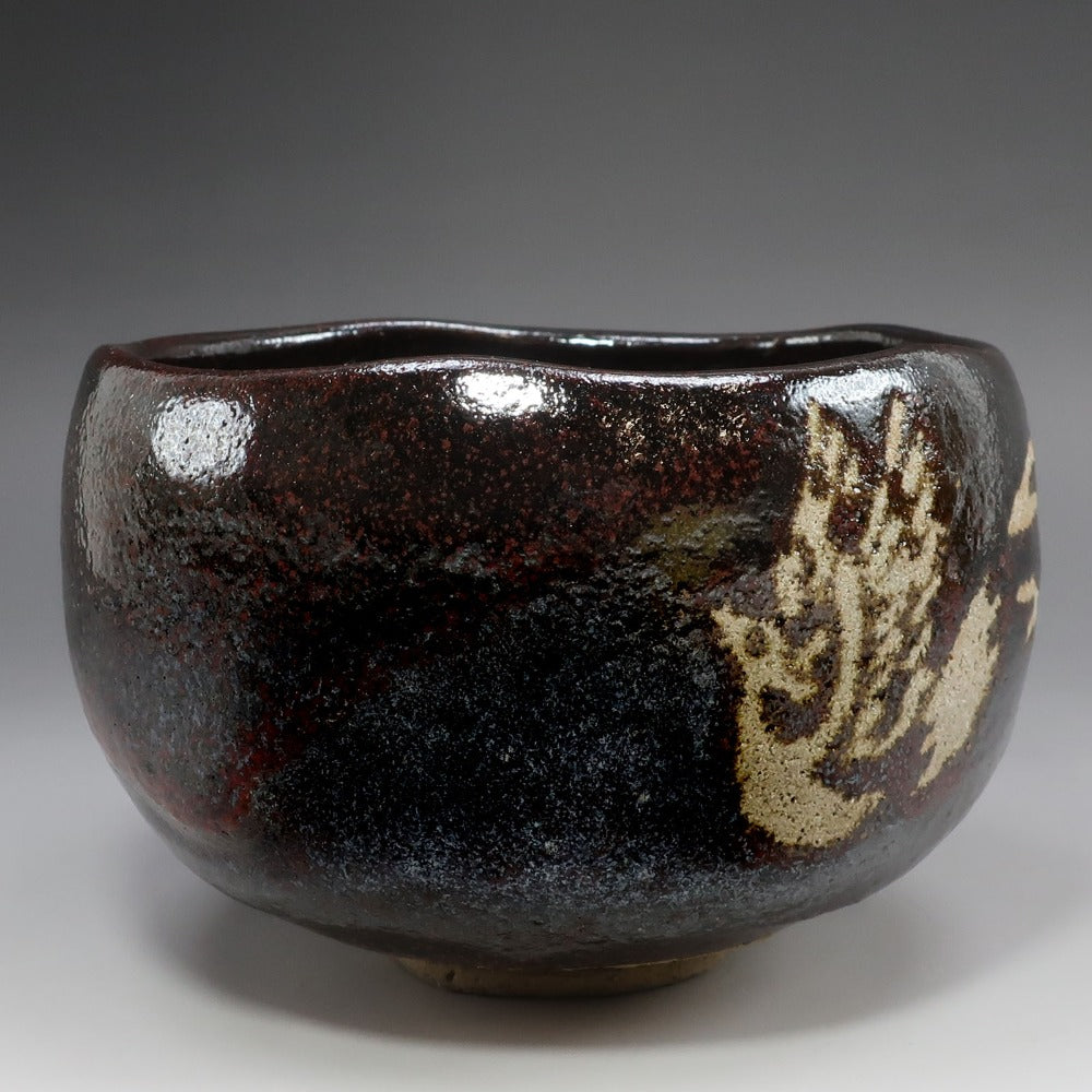 kyoyaki】京焼 檜垣青子 作 鳳凰の絵 黒茶碗 ( 御大典記念百ノ内