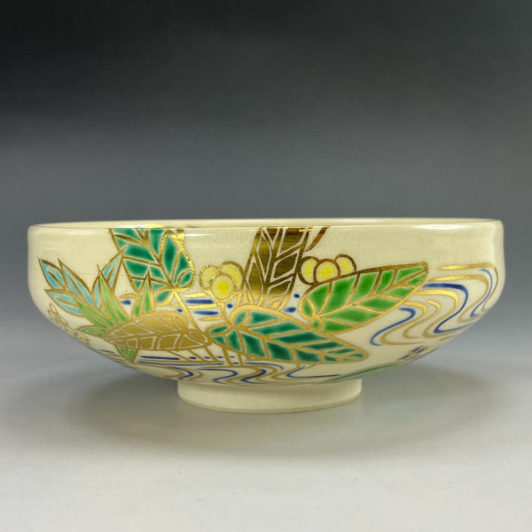 [kyoyaki] Kyo-yaki Yoshikazu Fujitani (Yoshiyama) Bol plat coloré pour plantes aquatiques Vaisselle