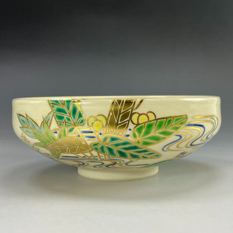 [kyoyaki] Kyo-yaki Yoshikazu Fujitani (Yoshiyama) Bol plat coloré pour plantes aquatiques Vaisselle