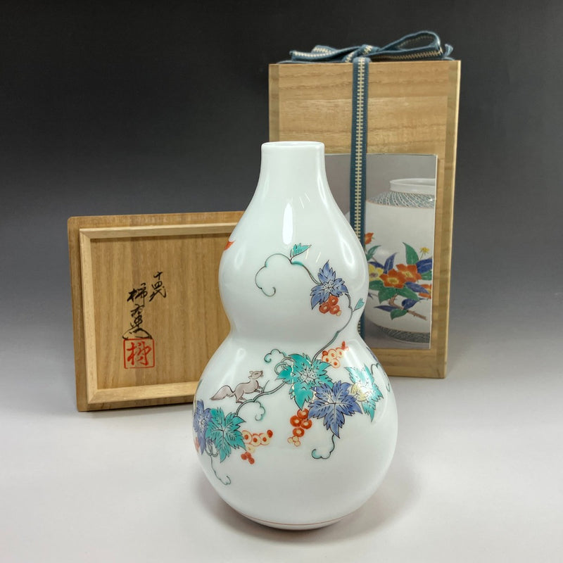 [ARITA] 아리타 도자기 인간 국보 14대 사카이다 카키에몬 니시키 포도 다람쥐 꽃병