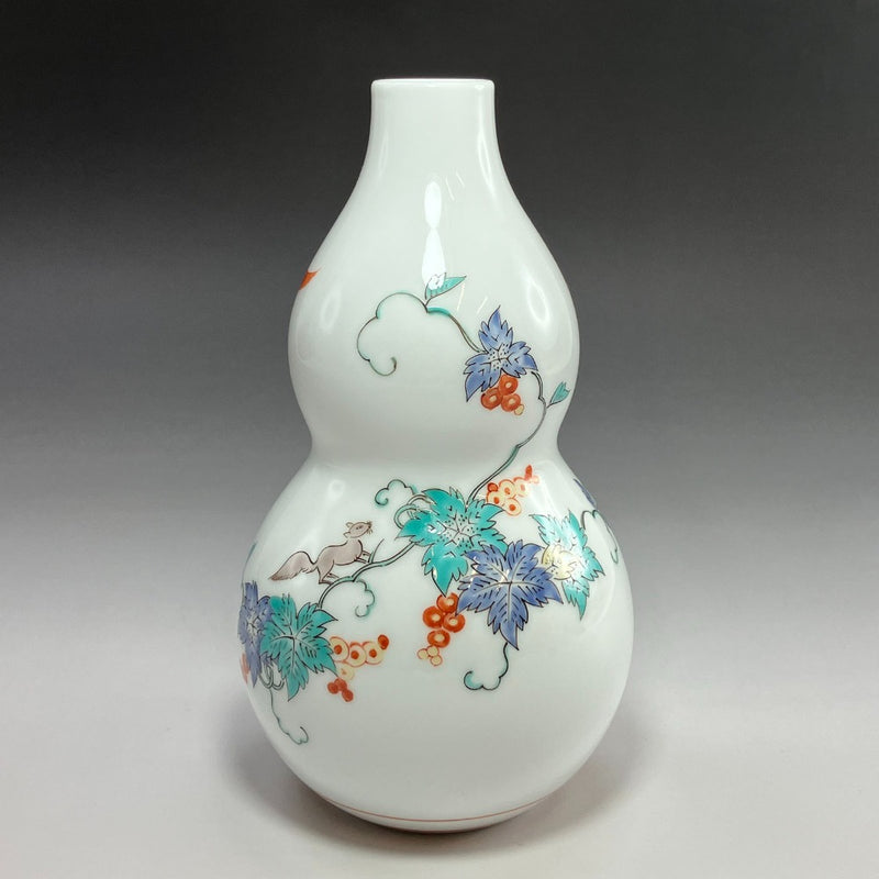 [ARITA] 아리타 도자기 인간 국보 14대 사카이다 카키에몬 니시키 포도 다람쥐 꽃병