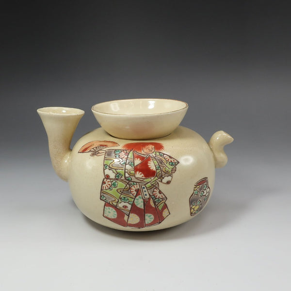 [kyoyaki] Artículos raros de Kioto Recipiente de sake [Firma de Shojyo Todama] Pintura de figuras Taza de sake Tokkuri Antigüedades