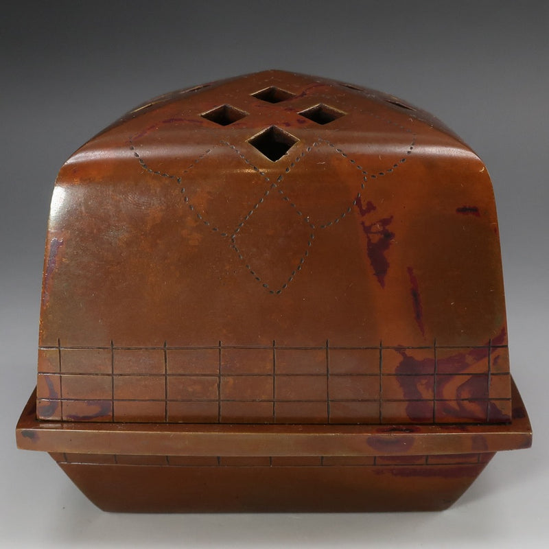 Quemador de incienso con patrón de hortensias de cobre rojo de Shugoro Hasuda antiguo