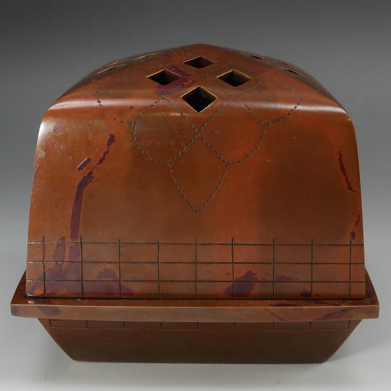 Quemador de incienso con patrón de hortensias de cobre rojo de Shugoro Hasuda antiguo