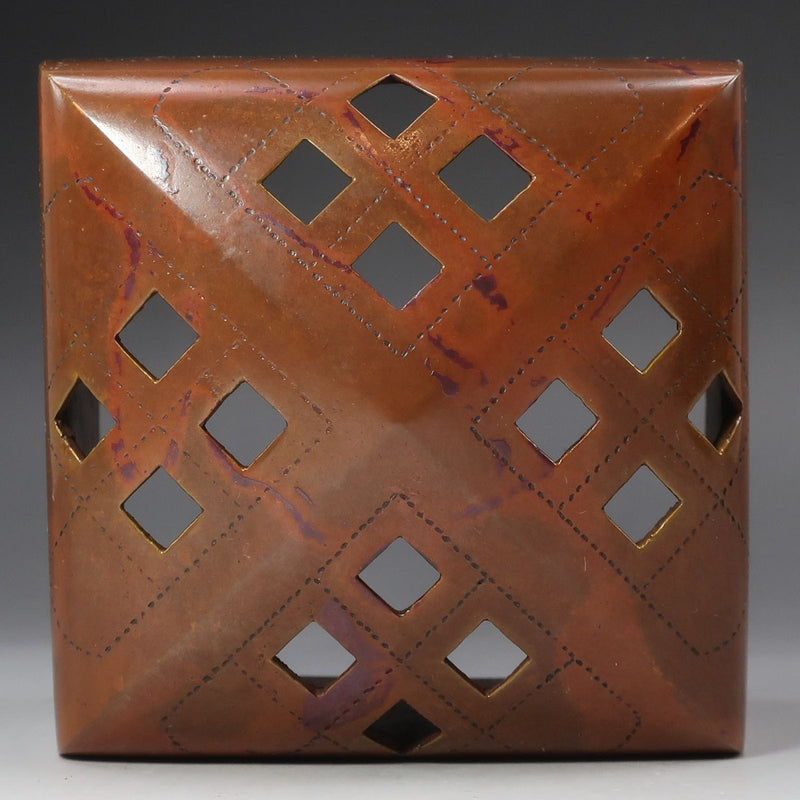 Quemador de incienso con patrón de hortensias de cobre rojo de Shugoro Hasuda antiguo