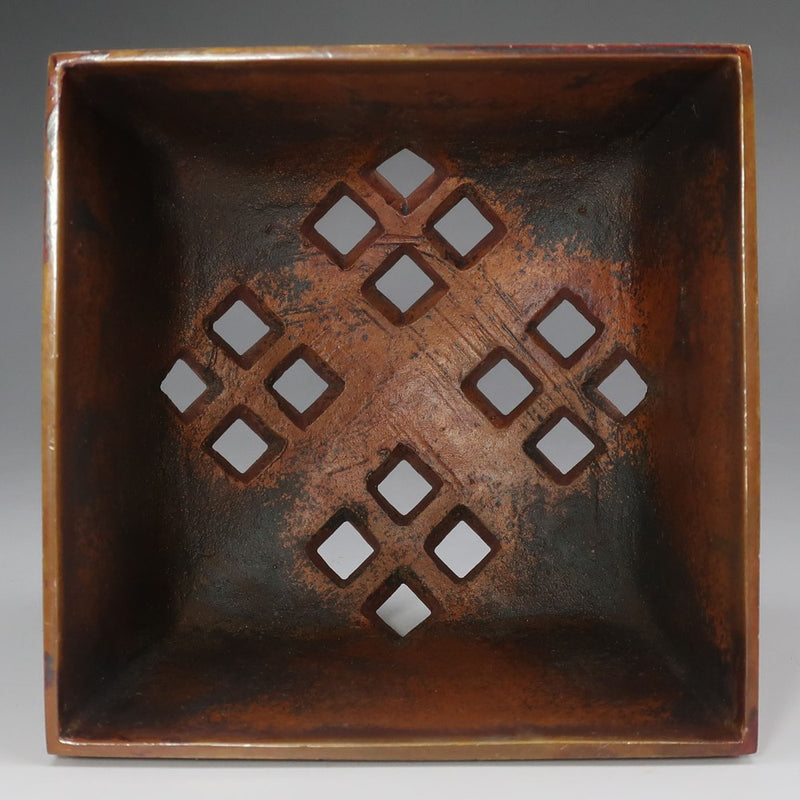 Quemador de incienso con patrón de hortensias de cobre rojo de Shugoro Hasuda antiguo