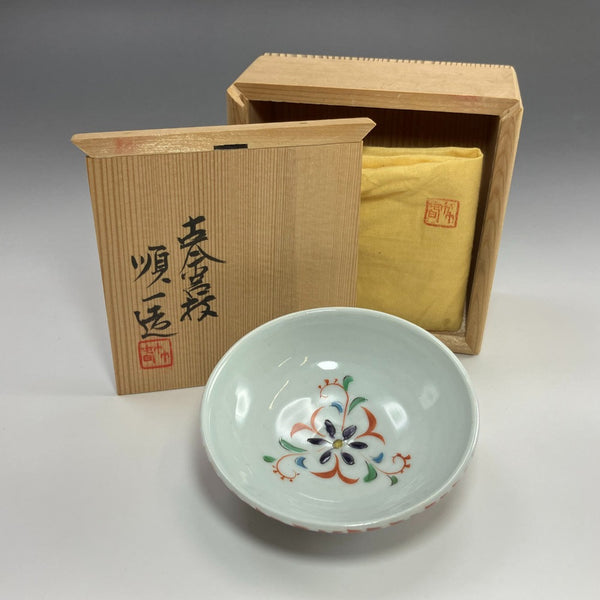 [kyoyaki] Four Koyorogi de Kyoto Fabriqué par Junichi Kawase Tasse à saké à crête de fleur rouge (2e génération Takeharu Kawase) Vaisselle