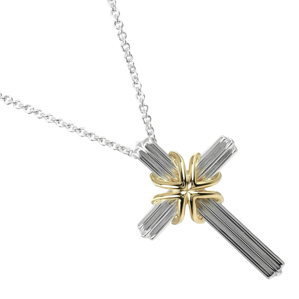 【TIFFANY&Co.】ティファニー
 シグネチャー クロス ネックレス
 シルバー925×K18イエローゴールド 約8g Signature cross レディースAランク