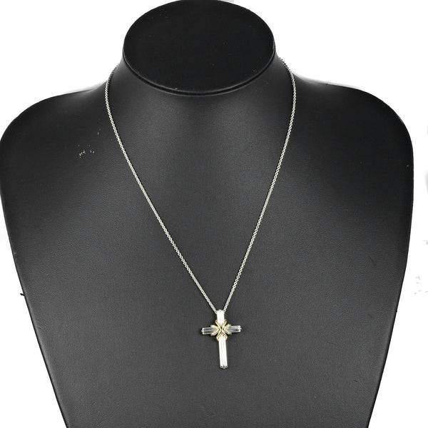 【TIFFANY&Co.】ティファニー
 シグネチャー クロス ネックレス
 シルバー925×K18イエローゴールド 約8g Signature cross レディースAランク