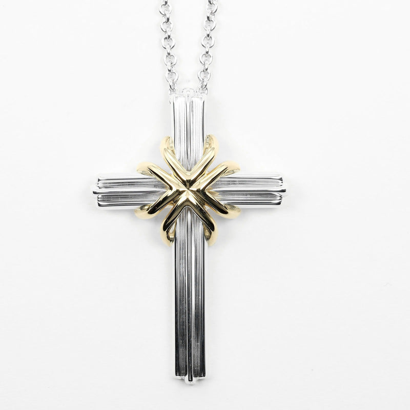 【TIFFANY&Co.】ティファニー
 シグネチャー クロス ネックレス
 シルバー925×K18イエローゴールド 約8g Signature cross レディースAランク