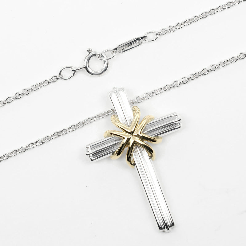 【TIFFANY&Co.】ティファニー
 シグネチャー クロス ネックレス
 シルバー925×K18イエローゴールド 約8g Signature cross レディースAランク