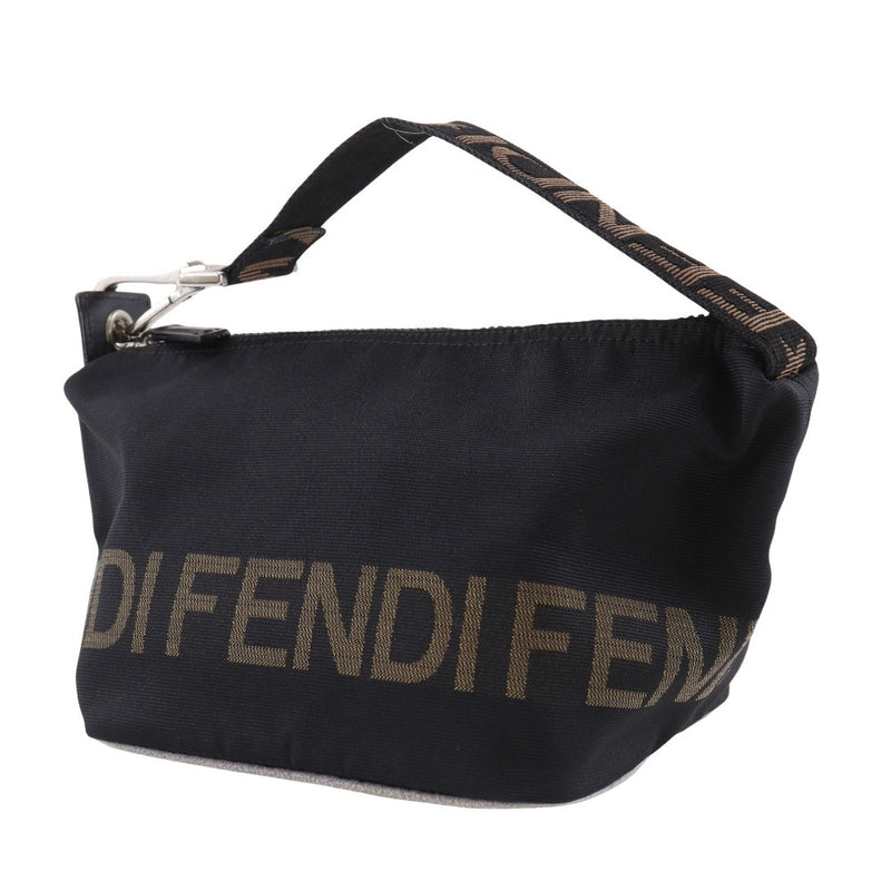 [FENDI] Fendi 
 logo handbag 
 One handle nylon canvas black handbag Fastener logo Ladies B-rank