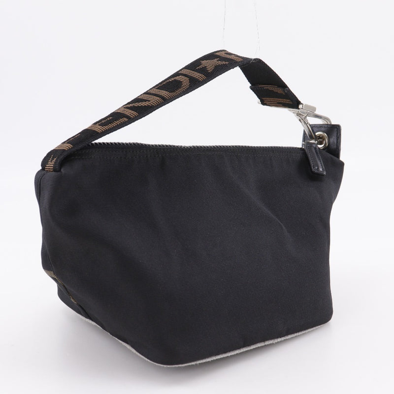 [FENDI] Fendi 
 logo handbag 
 One handle nylon canvas black handbag Fastener logo Ladies B-rank