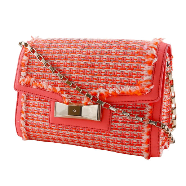 【Kate Spade】ケイトスペード
 チェーンショルダー ショルダーバッグ
 ツイード オレンジ 肩掛け,A5 フラップ ChainShoulder レディース