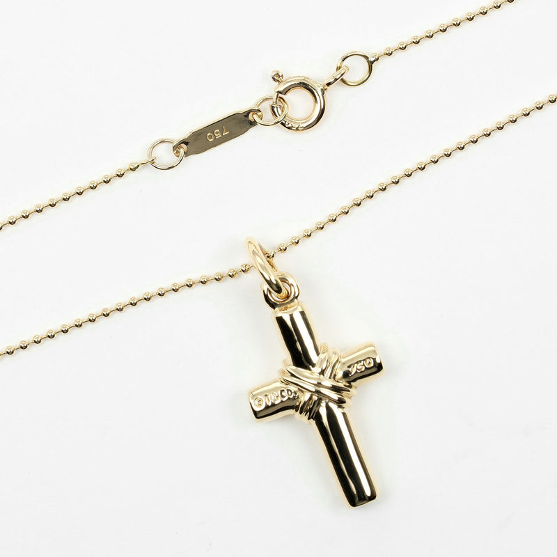 【TIFFANY&Co.】ティファニー
 シグネチャー クロス ネックレス
 K18イエローゴールド 約6.7g Signature cross レディースAランク