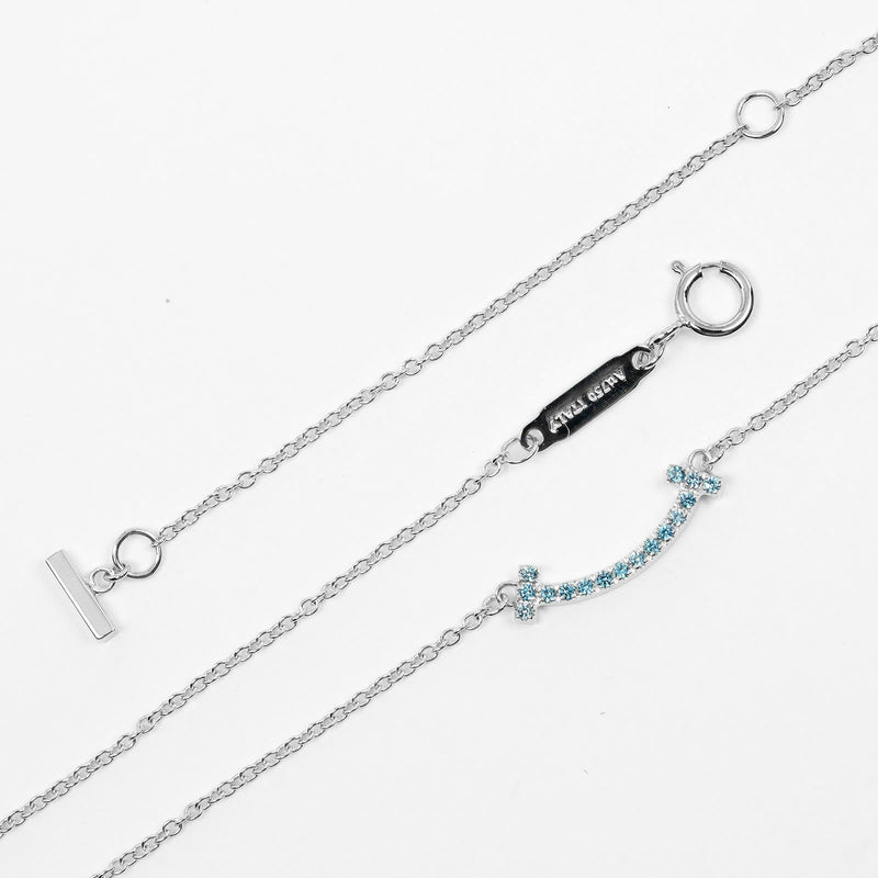 【TIFFANY&Co.】ティファニー
 Tスマイル ミニ ネックレス
 K18ホワイトゴールド×ブルートパーズ 約2.44g T Smile Mini レディースAランク