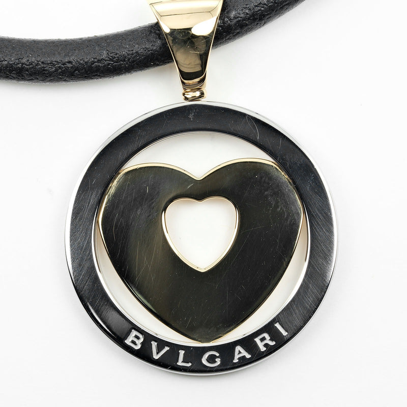 【BVLGARI】ブルガリ
 トンド ハート ネックレス
 K18イエローゴールド×ステンレススチール 約24.7g Tond Heart レディースAランク