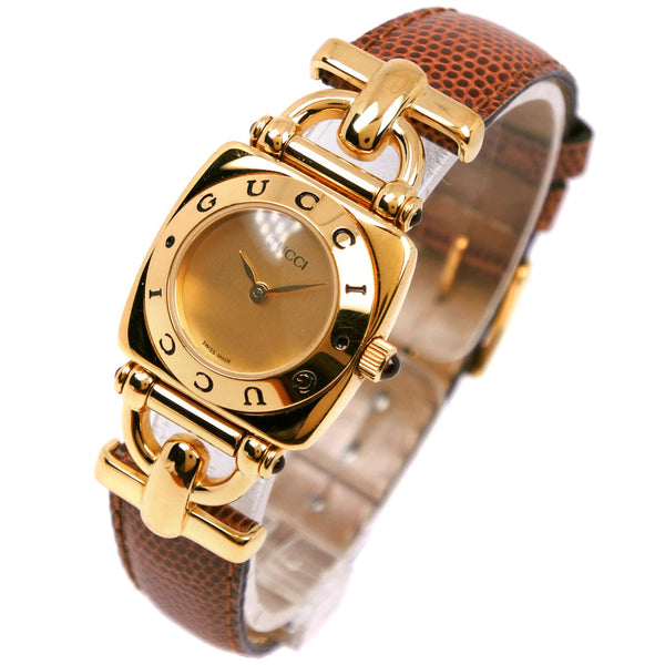 [GUCCI] Gucci 
 Horsebit watch 
 6300L gold plating x leather gold quartz analog display Gold dial HORSEBIT Ladies