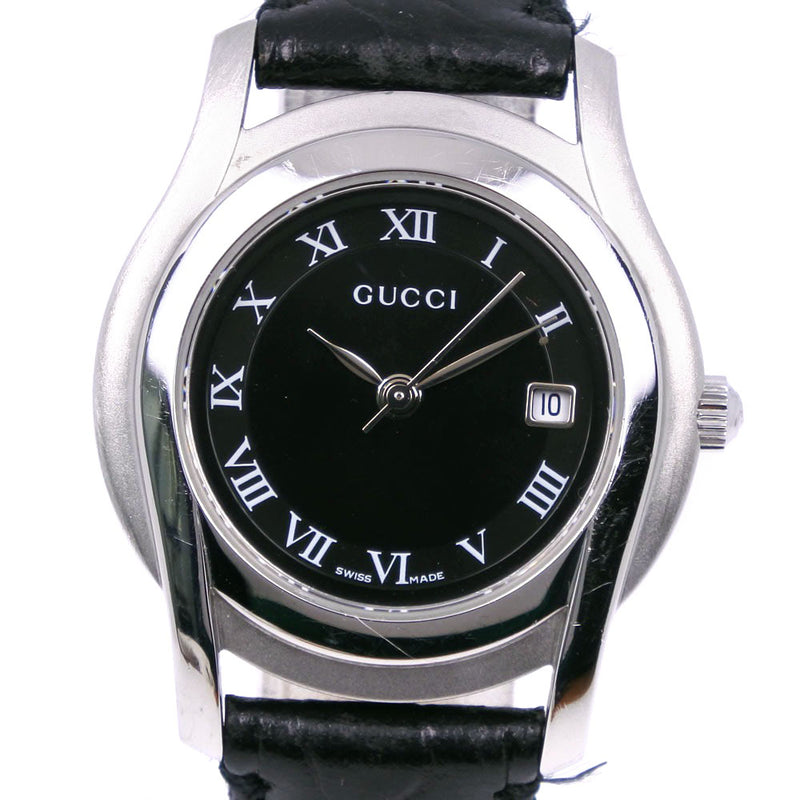 【GUCCI】グッチ
 腕時計
 5500L ステンレススチール×レザー シルバー クオーツ アナログ表示 黒文字盤 レディース
