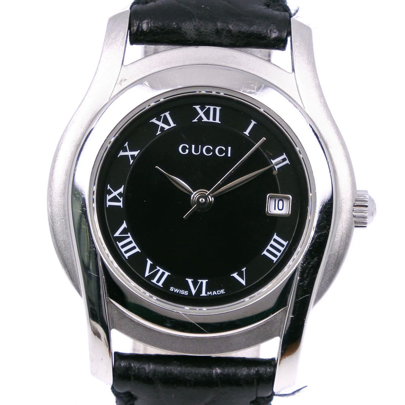 [GUCCI] Gucci Watch 5500L Stainless Steel× Leather Silver Quartz Analog display black dial ladies