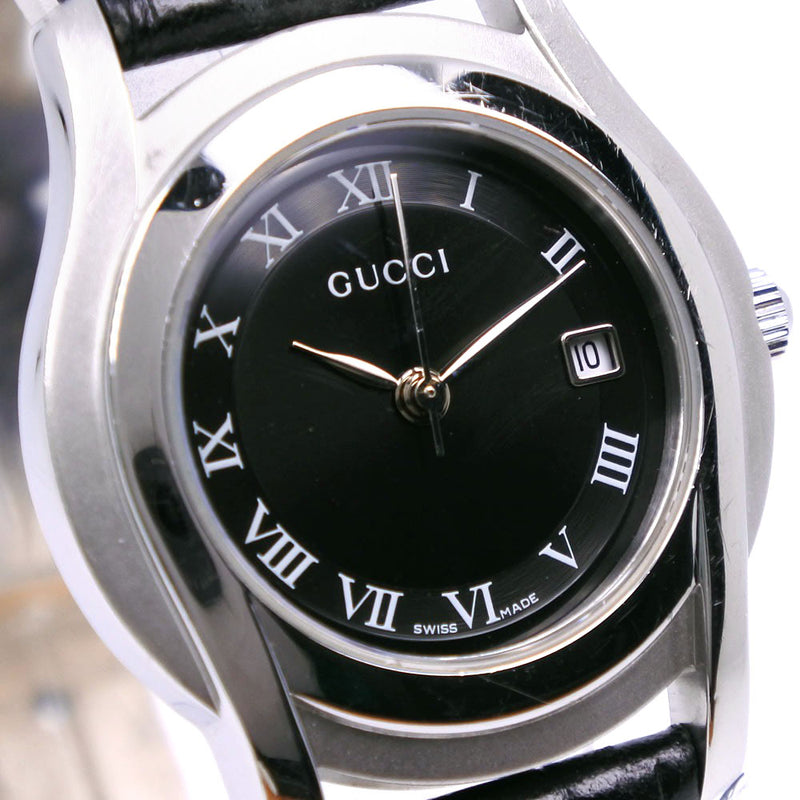 [GUCCI] Gucci Watch 5500L Stainless Steel× Leather Silver Quartz Analog display black dial ladies