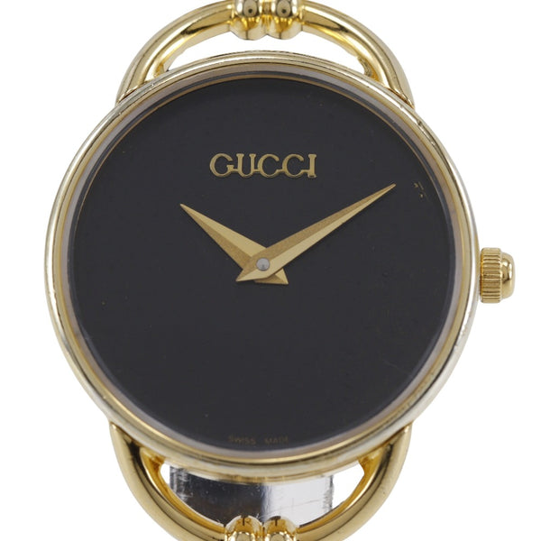 [Gucci] Gucci Watch 6000.2.L Platation d'or x cuir Gold Quartz Analog Dames