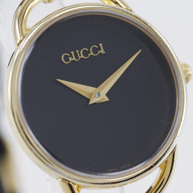 【GUCCI】グッチ
 腕時計
 6000.2.L 金メッキ×レザー ゴールド クオーツ アナログ表示 黒文字盤 レディース