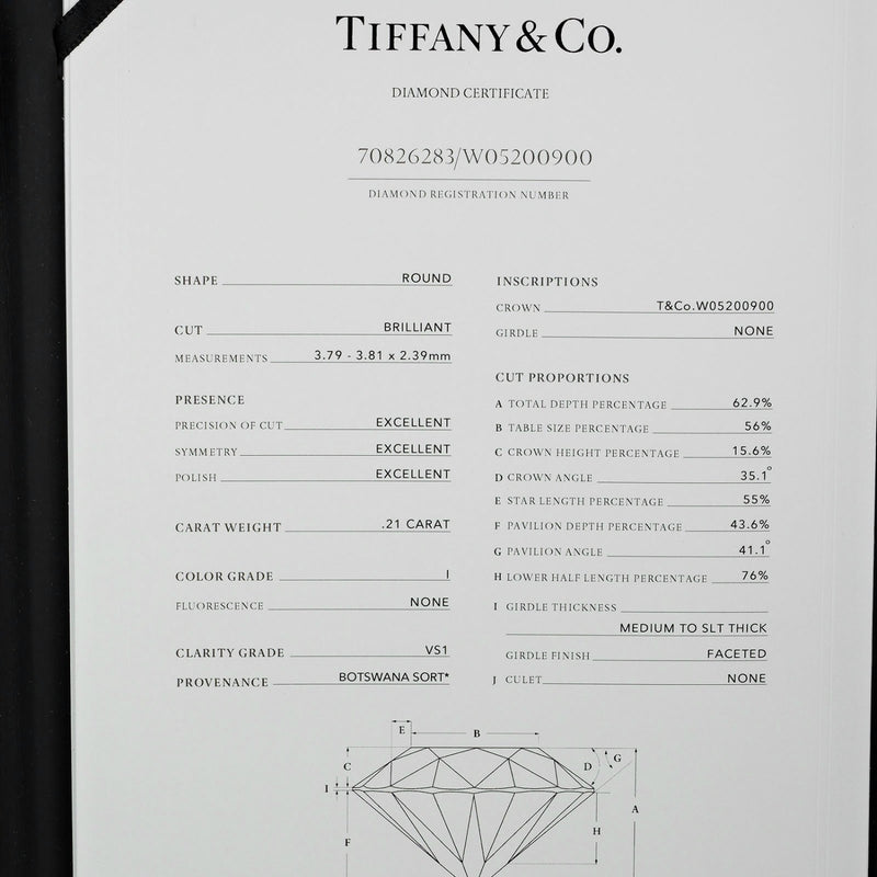 【TIFFANY&Co.】ティファニー
 ソリティア 8号 リング・指輪
 0.21ct VS1/I/3EX Pt950プラチナ×ダイヤモンド 約3.62g Solitaire レディースAランク