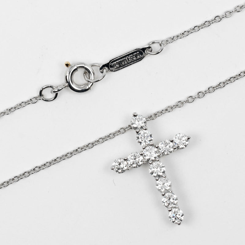 【TIFFANY&Co.】ティファニー
 スモール クロス ネックレス
 Pt950プラチナ×ダイヤモンド 約3.57g Small cross レディースAランク