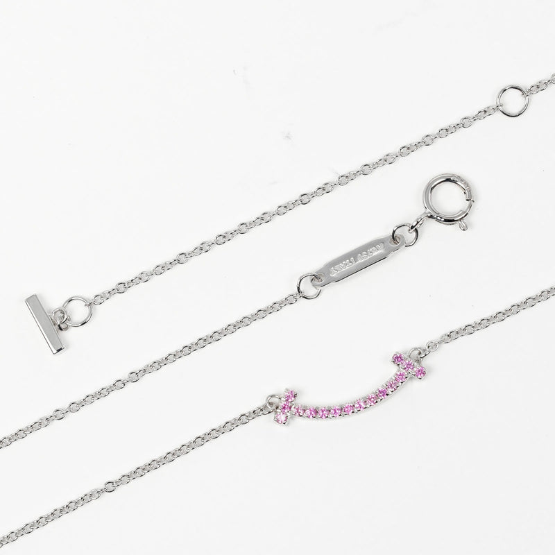 【TIFFANY&Co.】ティファニー
 Tスマイル ミニ ネックレス
 K18ホワイトゴールド×ピンクサファイア 約2.43g T Smile Mini レディースAランク