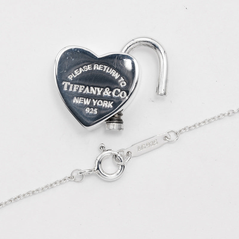 [Tiffany & co.] Tiffany 
 Collar de bloqueo de corazón rettoned 
 Silver 925 Cadena alrededor de 9.23g Regreso al corazón Lock Locks Locks A Rank