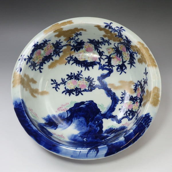 【ARITA】有田焼 肥蝶山 平林製 色絵金彩柘榴画 菓子鉢 骨董品