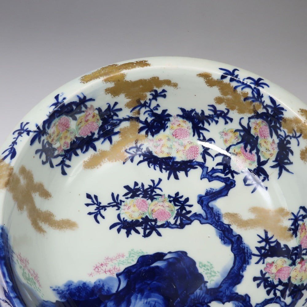 古伊万里 肥蝶山 平林製 色絵金彩山水風景画 菓子鉢 骨董品 陶磁器 ARITA】有田焼 肥蝶山 平林製 色絵金彩柘榴画 菓子鉢 骨董品