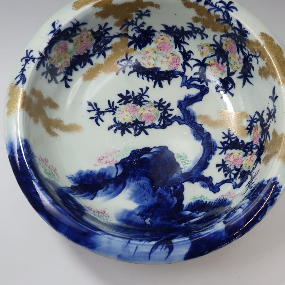 古伊万里 肥蝶山 平林製 色絵金彩山水風景画 菓子鉢 骨董品 陶磁器 ARITA】有田焼 肥蝶山 平林製 色絵金彩柘榴画 菓子鉢 骨董品