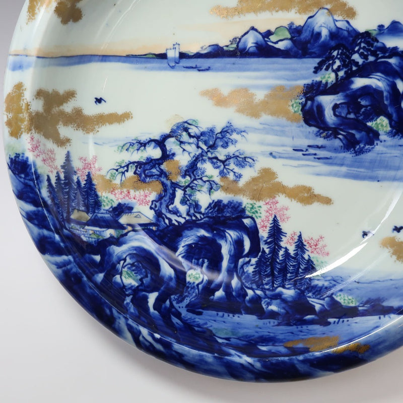 【ARITA】有田焼 肥蝶山 平林製 色絵金彩山水風景画 菓子鉢 骨董品
