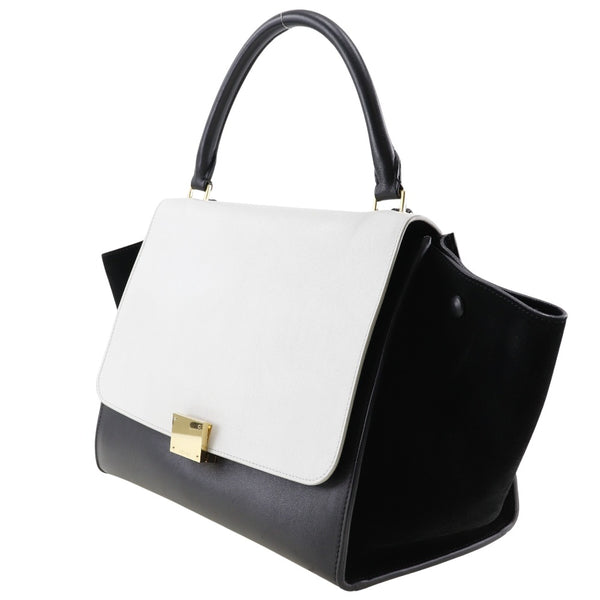 [Celine] Celine 
 Traps handbag 
 Medium 1695430TA Calf x Swedo Black/White Shoulder Handscape 2WAY A5 Flap TRAPEZE Ladies