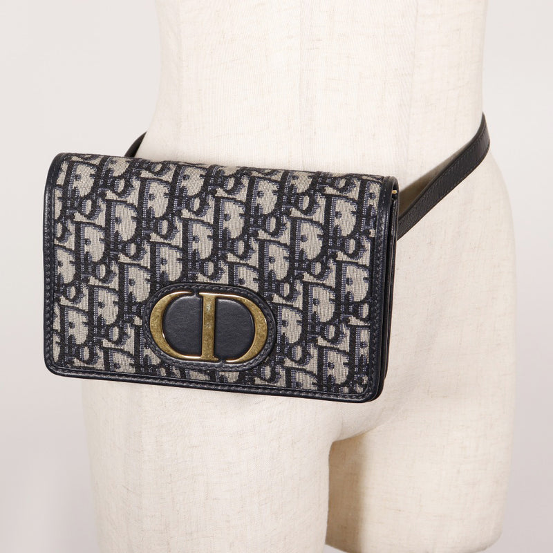 [Dior] Christian Dior 
 2 웨이 허리 파우치 숄더백 
 Trotter Obriek Canvas x 가죽 네이비 스냅 버튼 2way 허리 파우치 숙녀 순위