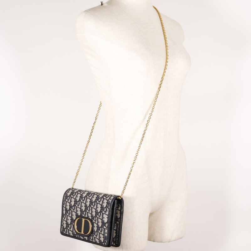 [Dior] Christian Dior 
 2 웨이 허리 파우치 숄더백 
 Trotter Obriek Canvas x 가죽 네이비 스냅 버튼 2way 허리 파우치 숙녀 순위