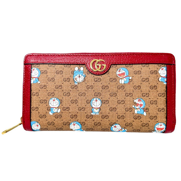 [GUCCI] Gucci 
 Zip Around Wallet Long Wallet 
 Doraemon x Gucci 647787 GG Sprem Canvas x Calf Tea/Red Fastener Zip Around Wallet Ladies A Rank