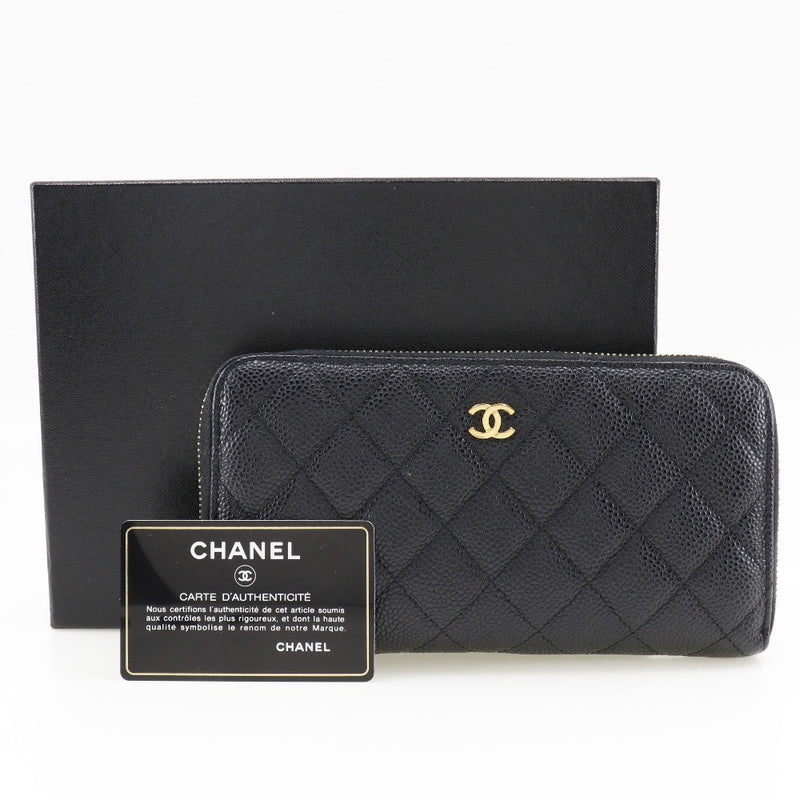 [Chanel] Chanel 
 Billetera larga de cremallera redonda 
 Matrasse Coco Mark A50097 Caviar Skin Black Sprower Zip alrededor de Damas