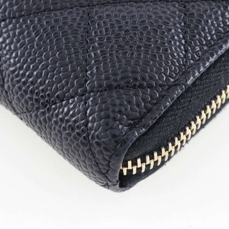 [Chanel] Chanel 
 Billetera larga de cremallera redonda 
 Matrasse Coco Mark A50097 Caviar Skin Black Sprower Zip alrededor de Damas