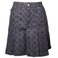 [Louis Vuitton] Louis Vuitton Jupe plissée Miniskirt Lace Cotton Indigo Blue Pleed Jirt Mesdames