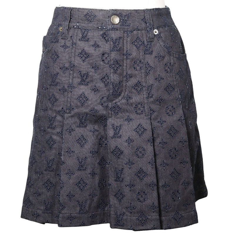 [Louis Vuitton] Louis Vuitton 
 Falda de falda plisada 
 Lace algodón Indigo Blue plisado falda damas