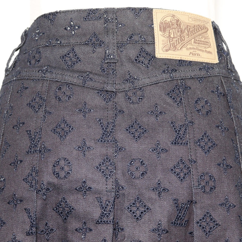 [Louis Vuitton] Louis Vuitton 
 Falda de falda plisada 
 Lace algodón Indigo Blue plisado falda damas